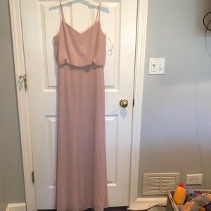 Long spaghetti strap nude, taupe  crepe dress size 4 . Worn once